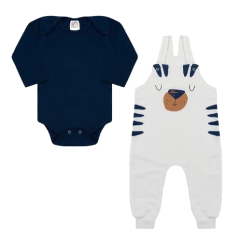 Conjunto Jardineira Menino Manga Longa Inverno Roupas de Bebê