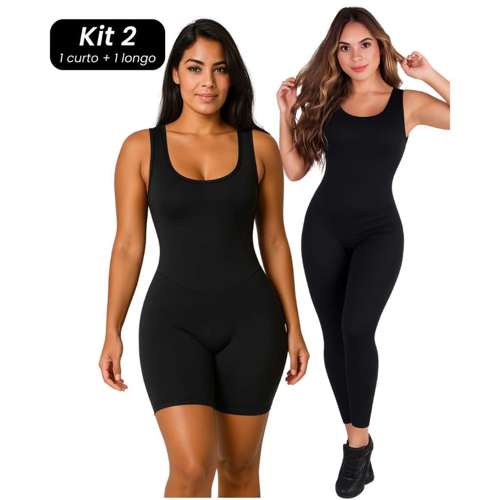 KIT 2 Macacões Longo e Curto Fitness Academia ZERO TRANSPARENCIA