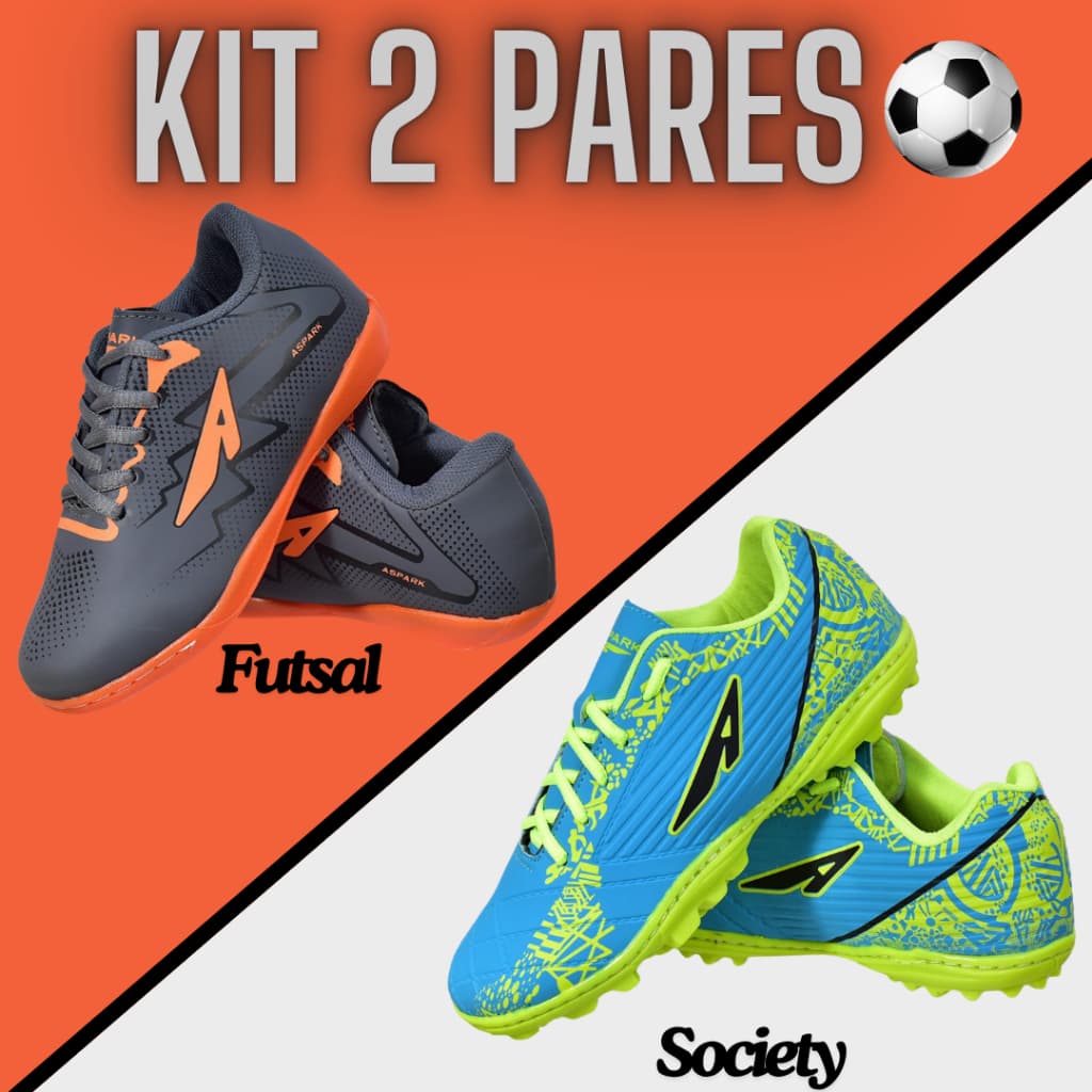 Kit 2 Pares Combo de Chuteiras Masculino Society Futasal Infantil + Par Adulto Estilo e Conforto Antiderrapante Promoção