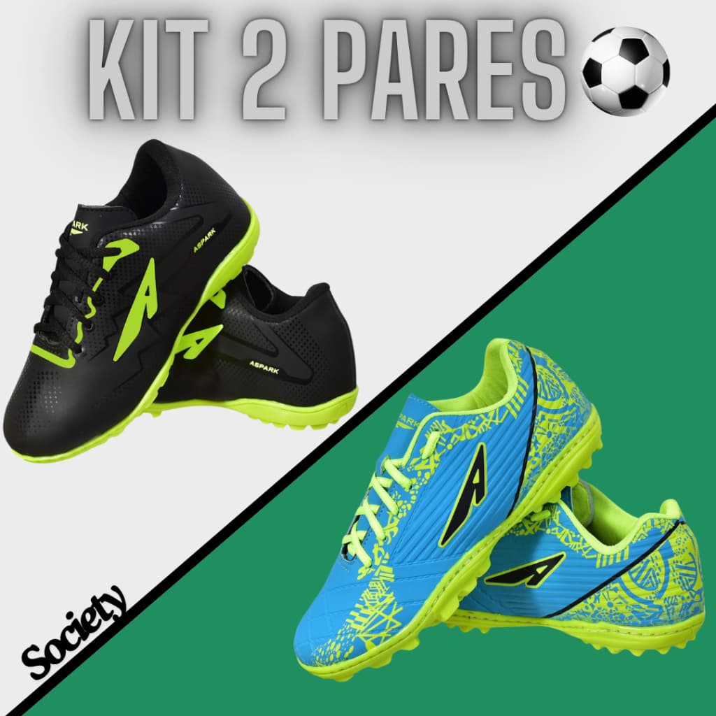 2 Pares Chuteiras Masculino Oferta Preço Baixo Macio Confatavel Antiderrapante Infantil+Adulto Society Promoção
