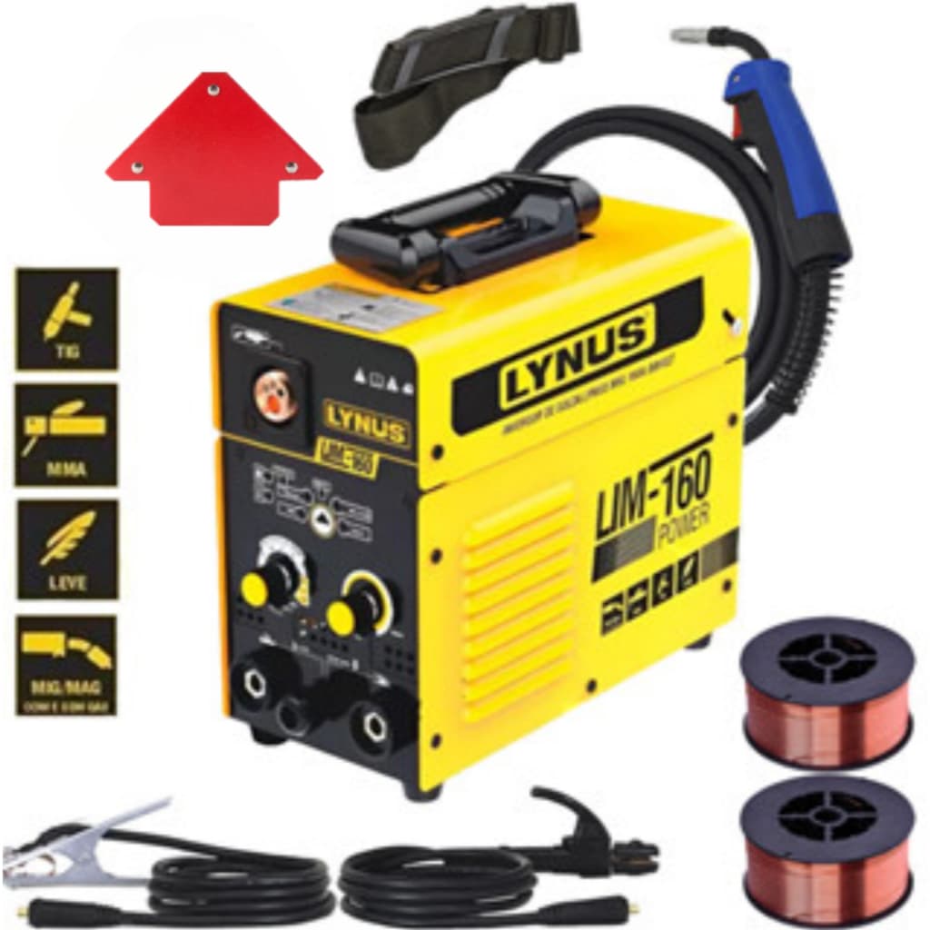 Maquina De Solda Inversora Multiprocesso Mig Power 160 Tig Eletrodos Arames 1kg Uso Com Gás 0.8mm Lynus