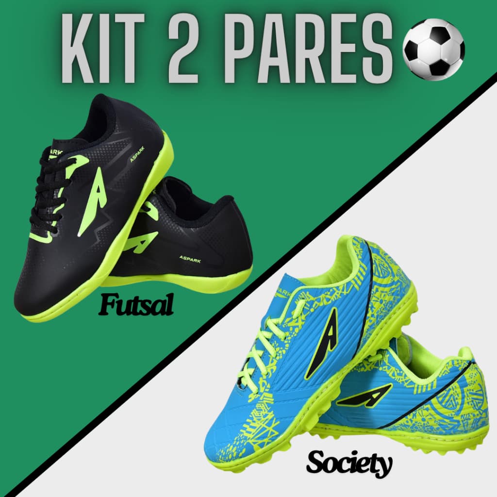 Kit 2 Chuteiras Masculinas Promoção Imperdível Tamanhos Infantil e Adulto Macio Leve Confortavel Society+ Futsal