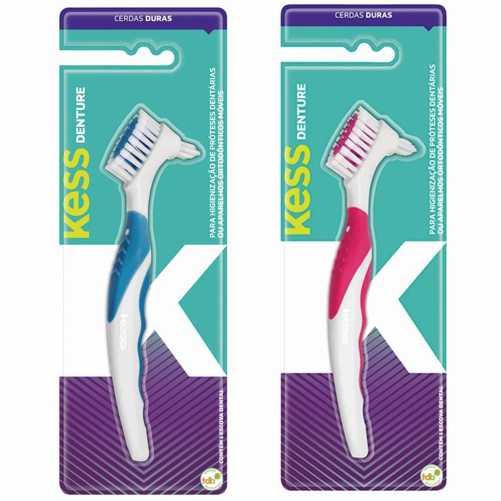 Escova Dental Denture KESS Prótese Aparelhos Dentadura Cerdas Duras Cores Sortidas