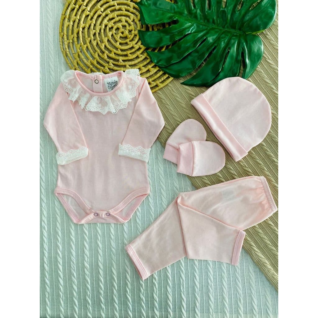 Conjunto Saída Maternidade Feminino com Renda – Malha Premium RN