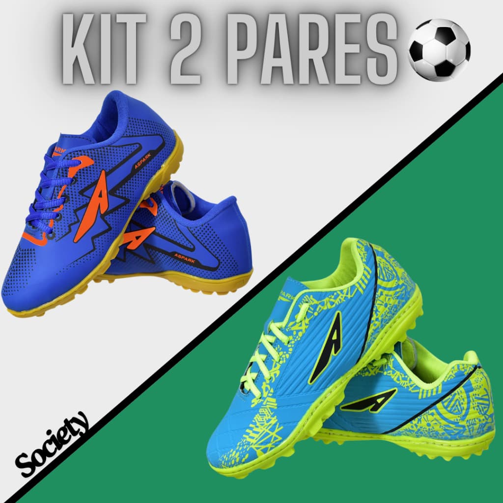 Kit 2 Chuteiras Futebol Society Masculino Infantil + Adulto Promoção Relâmpago Antiderrapante Macio Confortavel leve