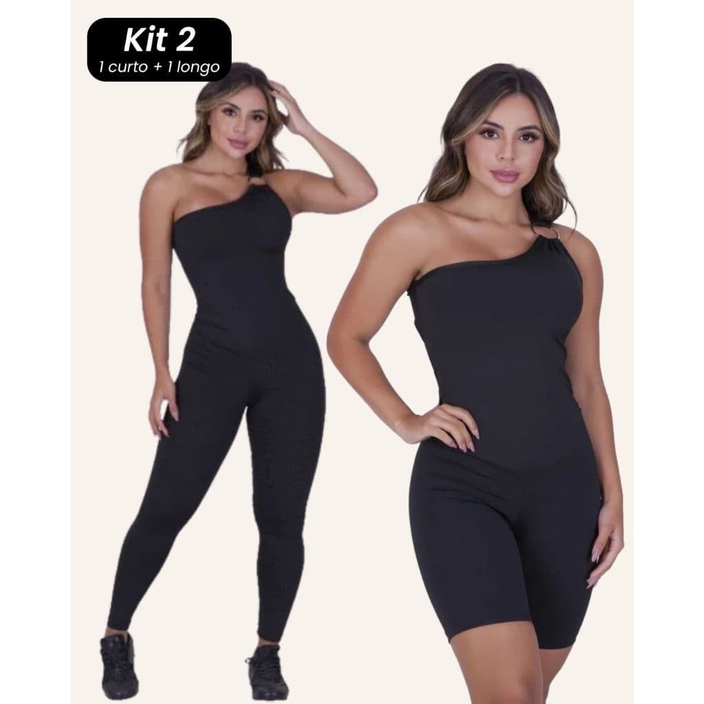 Kit 2 Macacão Academia Longo e curto Roupa Feminina Detalhe Argola