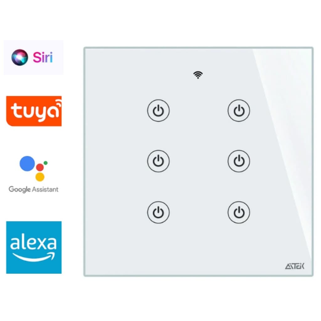 Interruptor Inteligente Smart Home WIFI/Bluetooth 4x4 com 6 Botões Touch Compatível Alexa, Google Assistent, Tuya, Siri