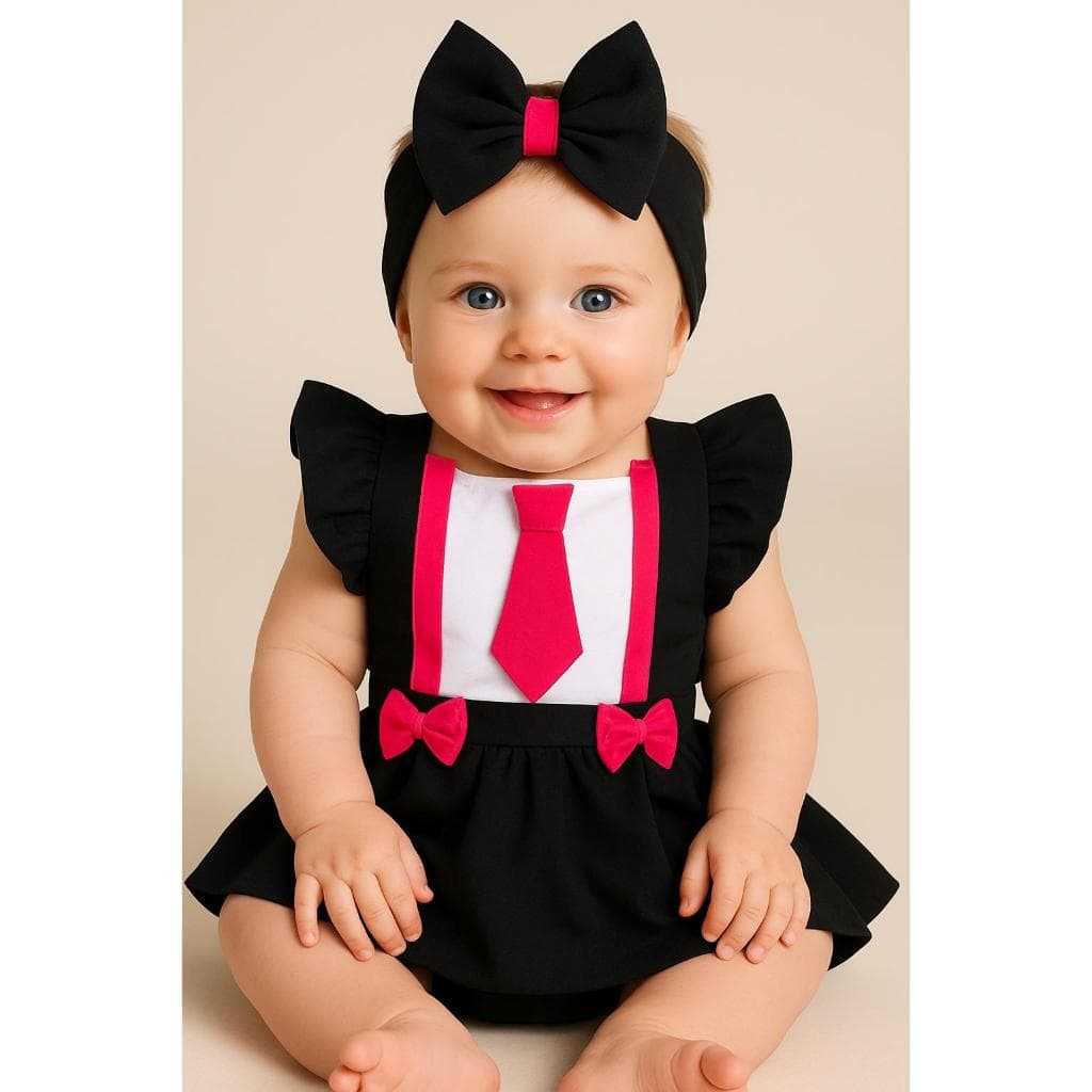 Jardineira Saia Menina Poderosa Chefinha Rodado Fantasia + Faixa Cabelo Mesversário Bebê Aniversário