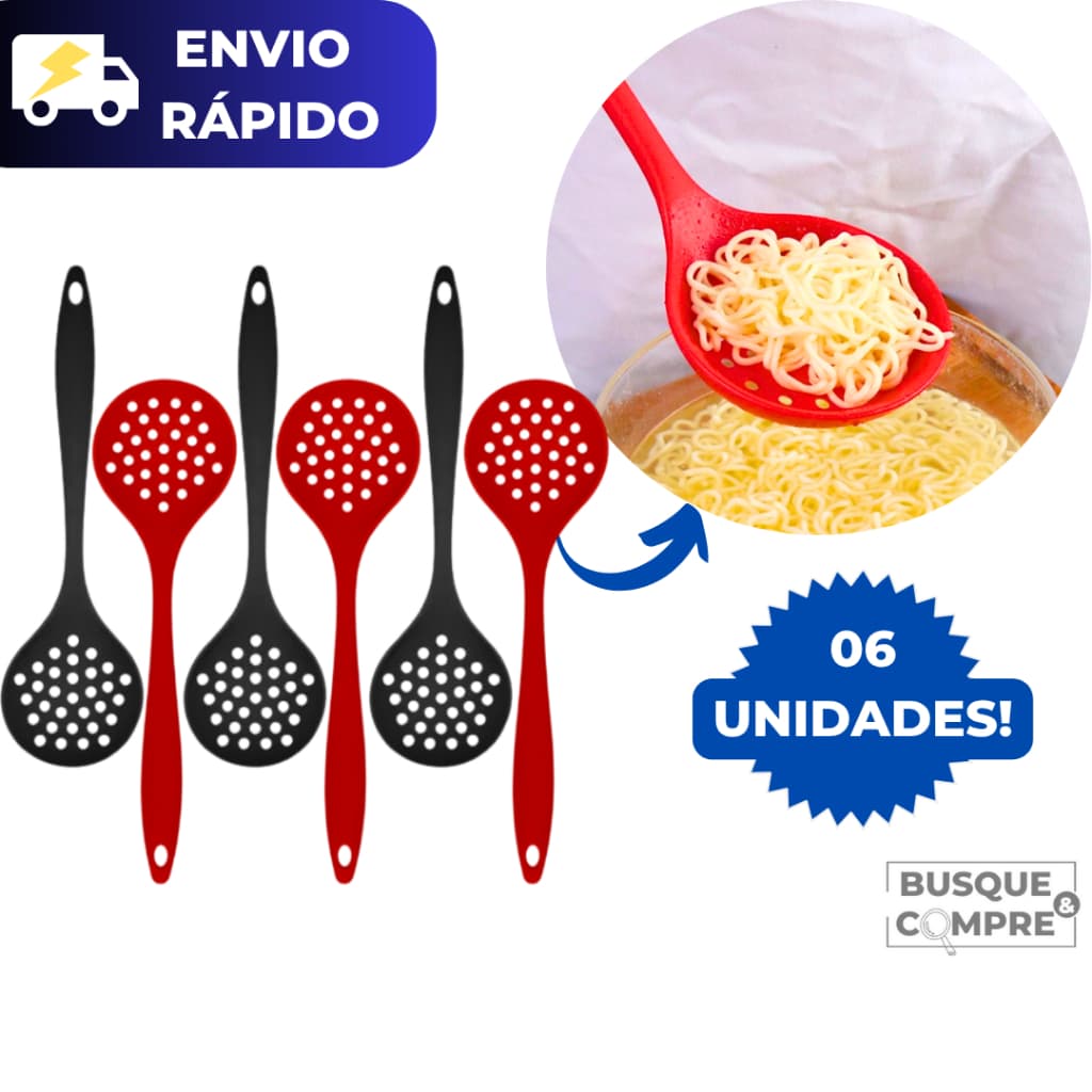 6 Escumadeiras de Silicone para Arroz Colher Vazada Furada Escumadeira Utensilio Cozinha Resistente