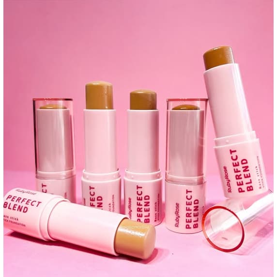 Base Stick Perfect Blend Ruby Rose  Cobertura Média a Alta com Acabamento Matte e Hidratação com Vitamina E e Ácido Hial