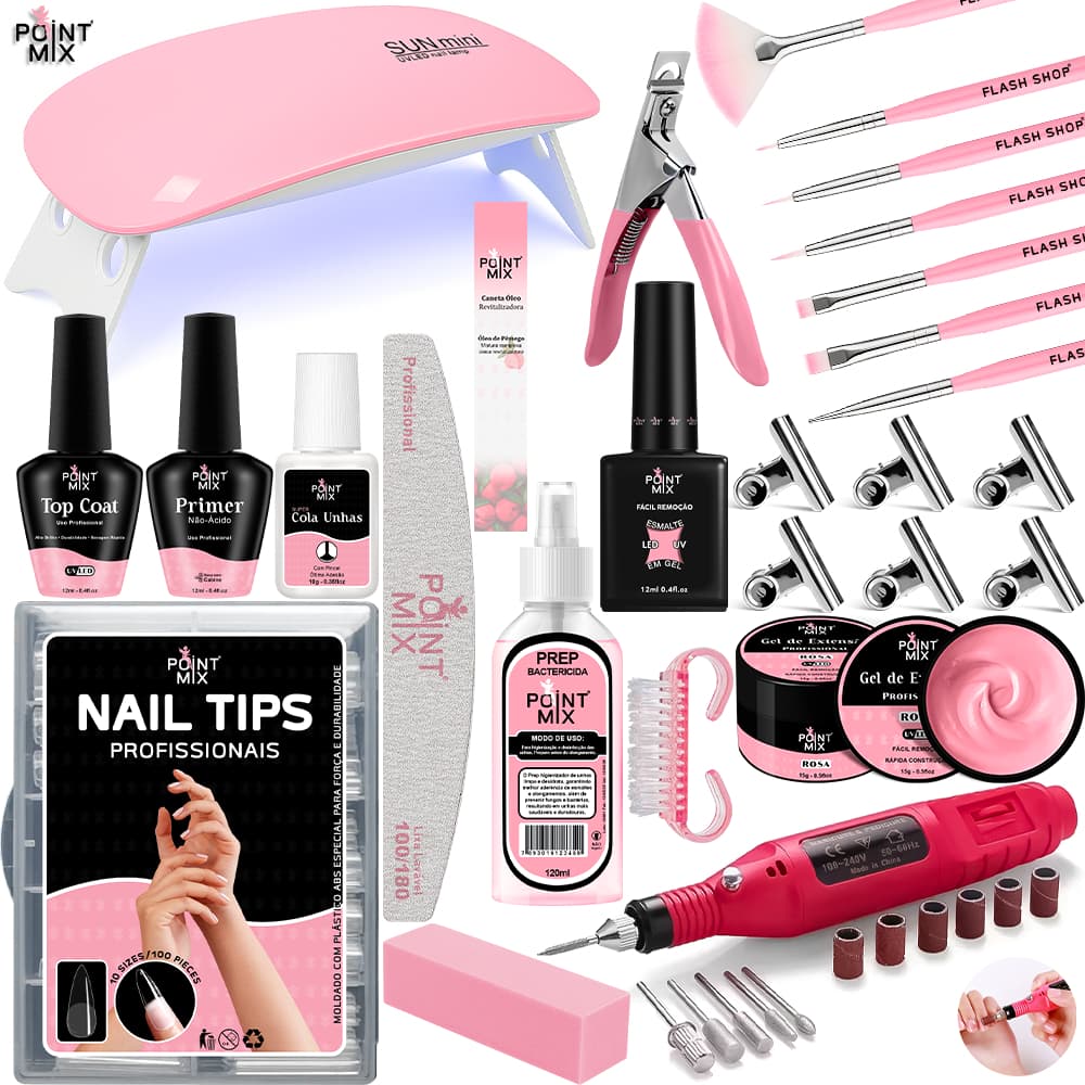 Kit Unhas Gel Cabine Lixadeira Caneta Decoração Pincéis Esmalte Acrigel Porcelana Manicure Pedicure Tips Alicate