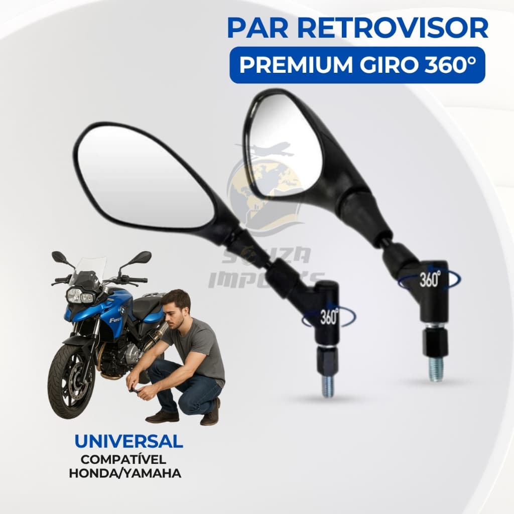 Retrovisor Espelho Moto Bmw F800 Giro 360 Universal Rosca Honda/Yamaha Cb300 Titan Fan Cg Cb Twister