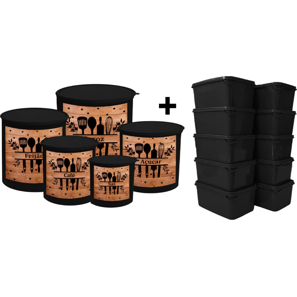 Kit 5 Potes Para Mantimentos + 10 Potes 1L Retangular