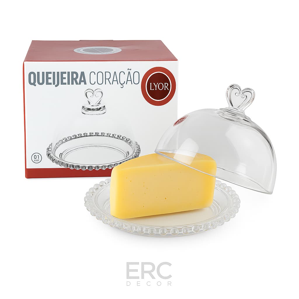 Queijeira De Cristal Com Tampa Coração Lyor 20cm
