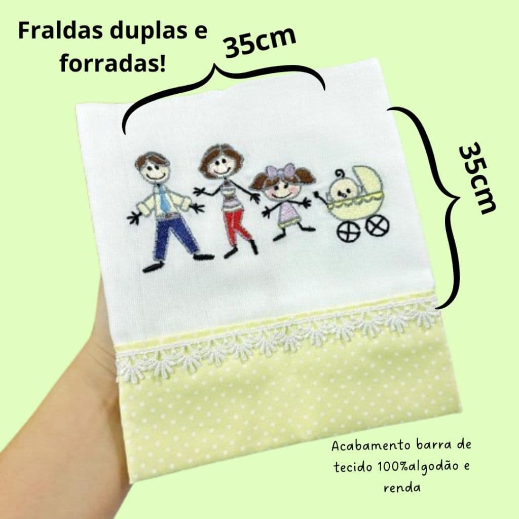 Fralda de boca bordada personalizada familia paninho de boquinha