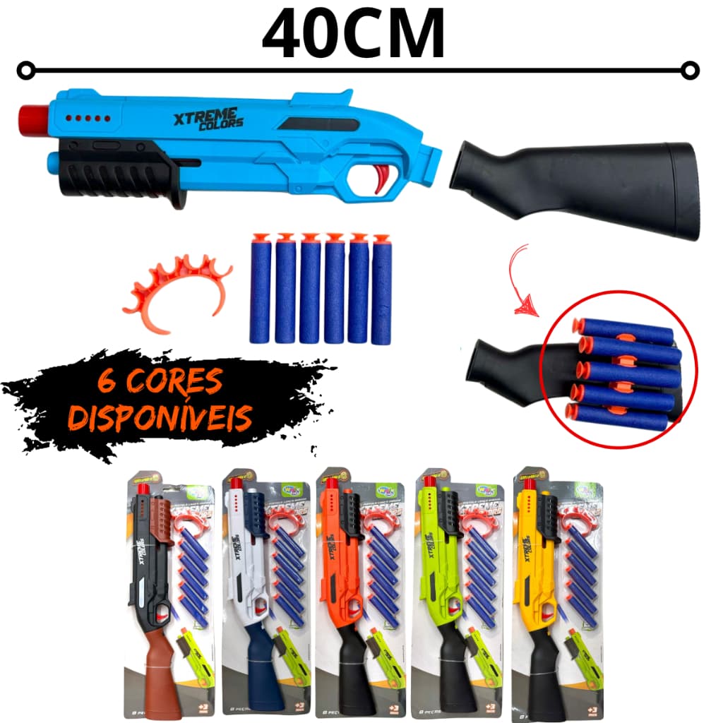 Arminha de Brinquedo Lança Dardos Colantes 40CM + Estojo C/6 Dardos 6 Cores Disponíveis