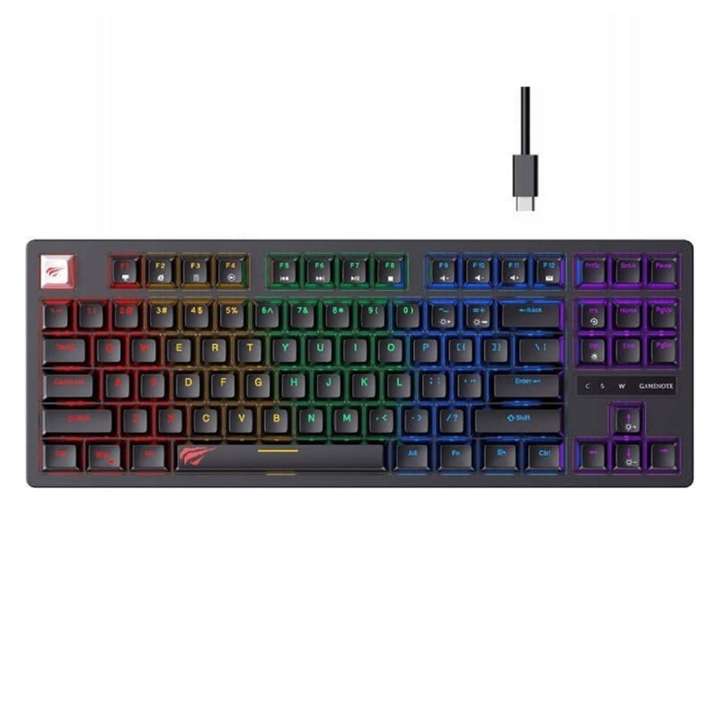 Teclado Gamer Mecânico Com Fio Havit KB892L RGB Switch Blue Usb Preto