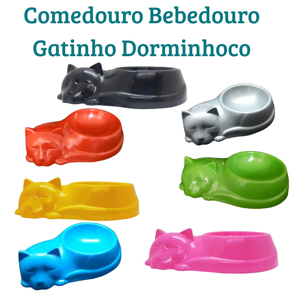 Comedouro Bebedouro Miau Tigela em Formato de Gato dorminhoco