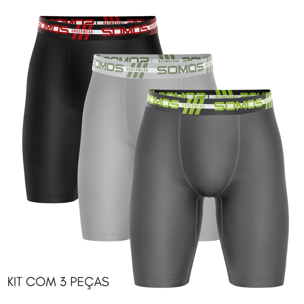 Kit 3 Cuecas Boxer Ciclista Long Leg de Microfibra com Forro de Algodão