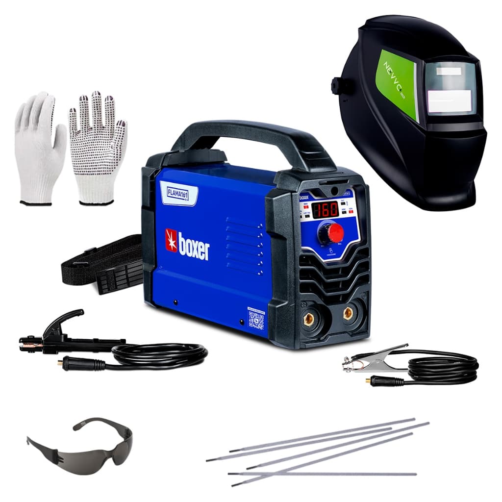 Kit Máquina de Solda Flama161 Bivolt Boxer + Máscara de Solda Automática + Luva e Óculos EPI