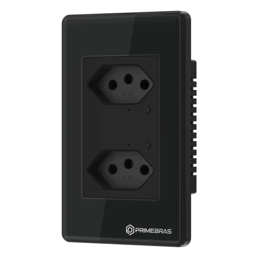 Tomada Dupla Inteligente Wi-fi Primebras 2 Canais Cor Preto