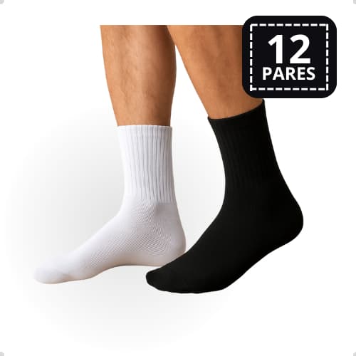 Kit 12 Pares Meia Cano Alto Longo Branca Masculina Feminina Confortável