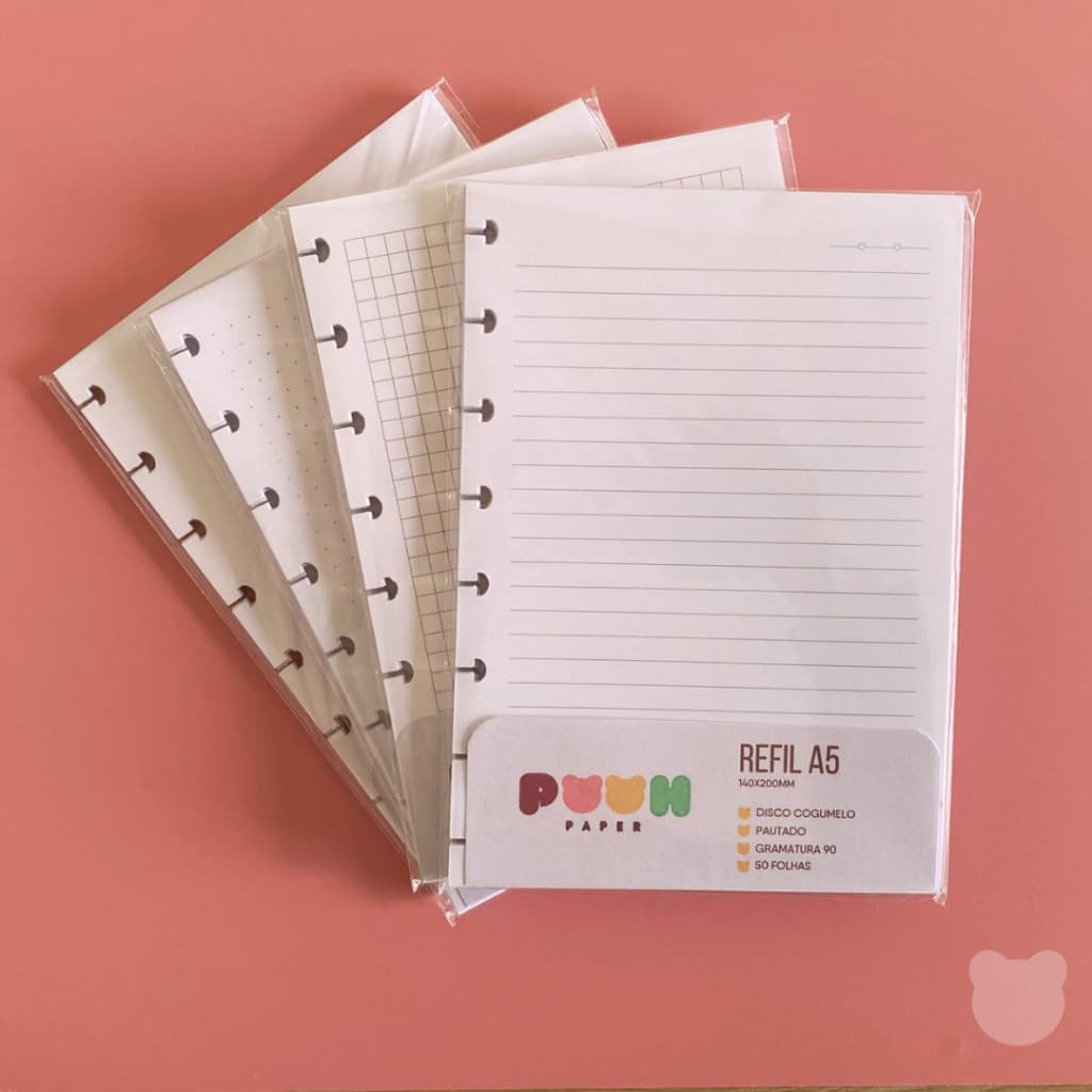 Refil Caderno de Disco Inteligente 50/100 folhas A5 - Pautado, Quadriculado, Pontilhado, Liso