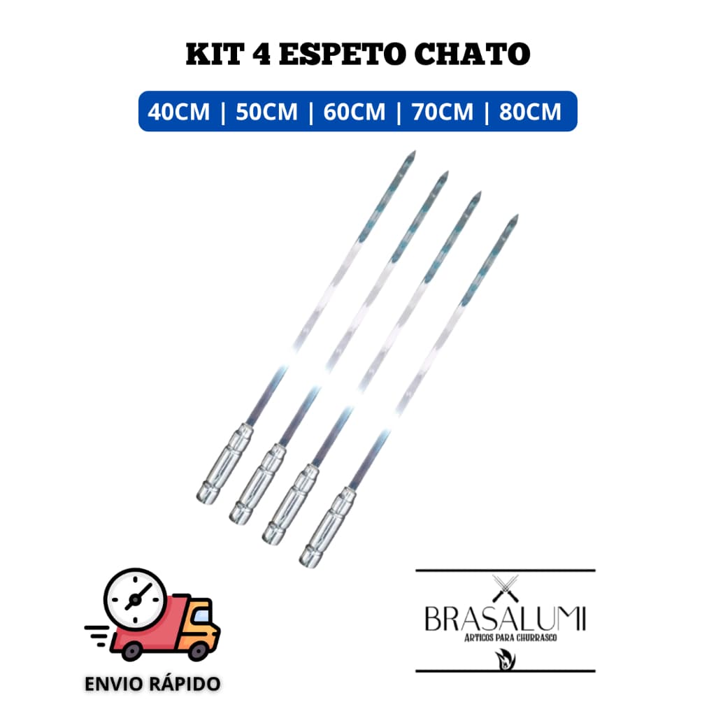 KIT 4 espeto chato alumínio churrasco