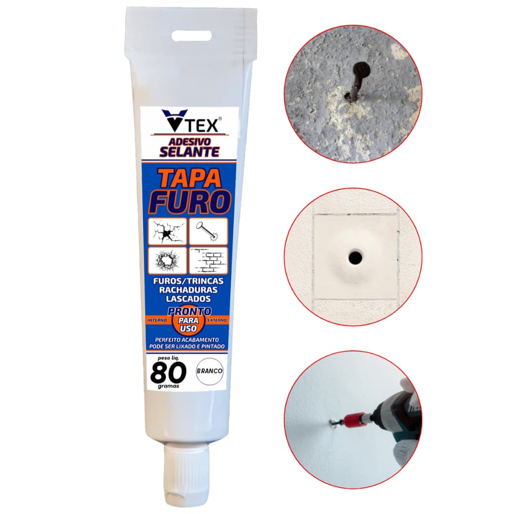 Selante adesivo TAPA FURO VTEX buraco, trinca e rachadura de parede 80 Gramas cores diversas
