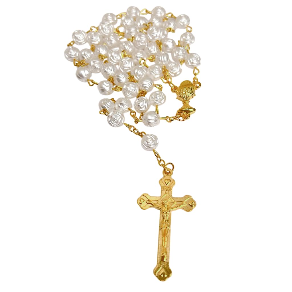 Terço Colar Católico Com Contas Em Formato De Rosa Terço Primeira Comunhão Terço Catequese Presente para mãe