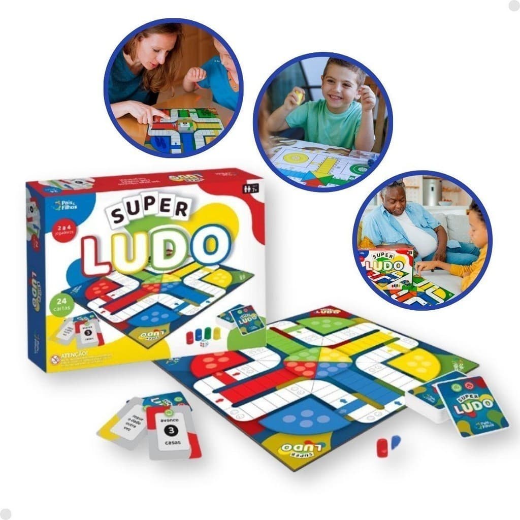 Super Ludo, o Jogo de Tabuleiro para Pais e Filhos - com Cartas, Pinos e Dado