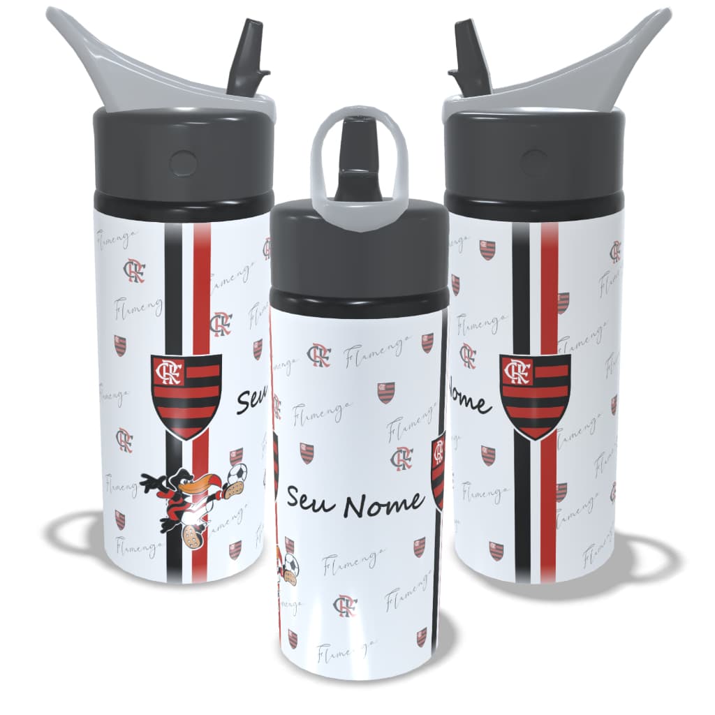 Garrafa de Aluminio Tricolor Carioca Personalizada COM NOME 600ml Bico Retratil