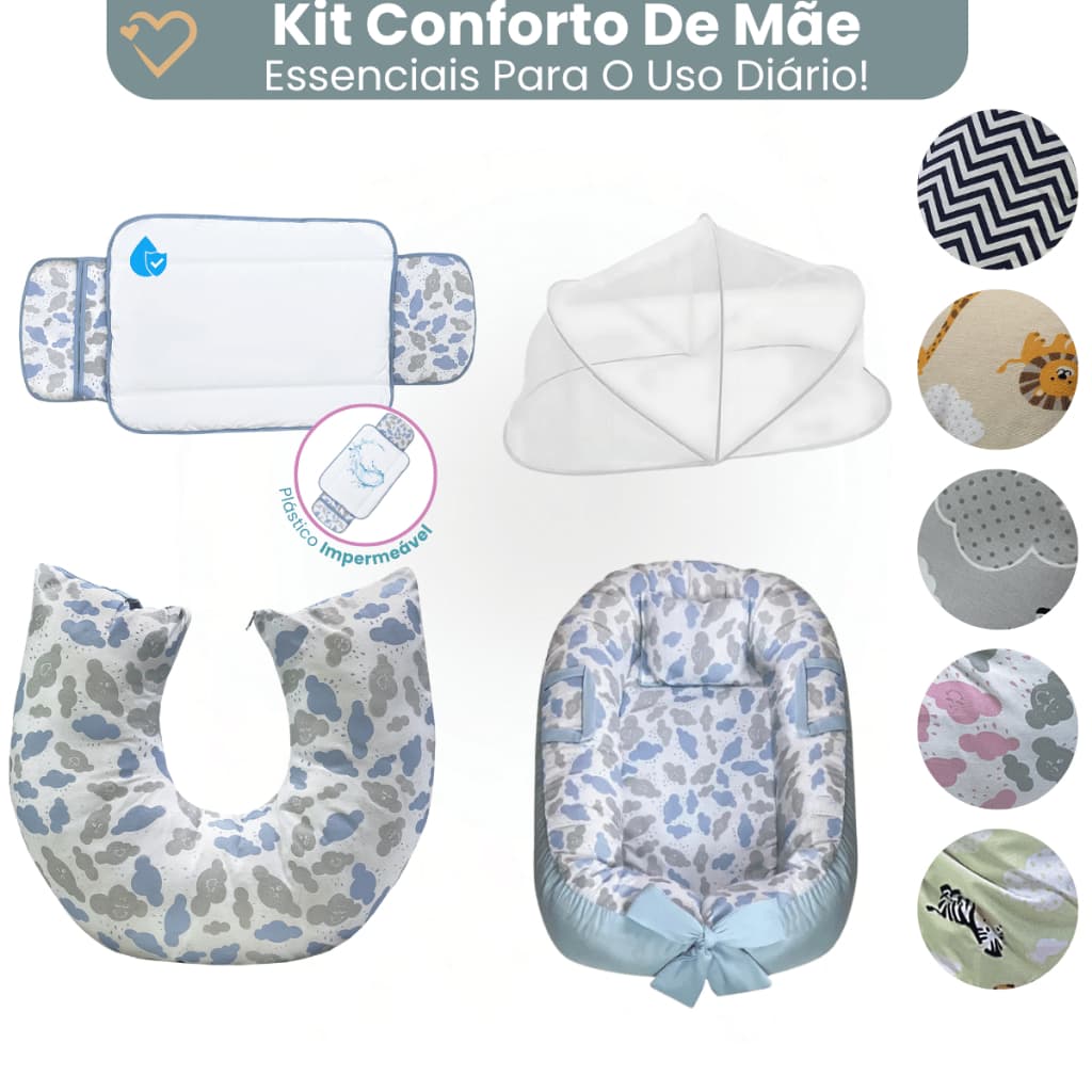Ninho Redutor de Berço Para Bebe com Mosquiteiro Almofada Amamentação e Trocador Varias Estampas