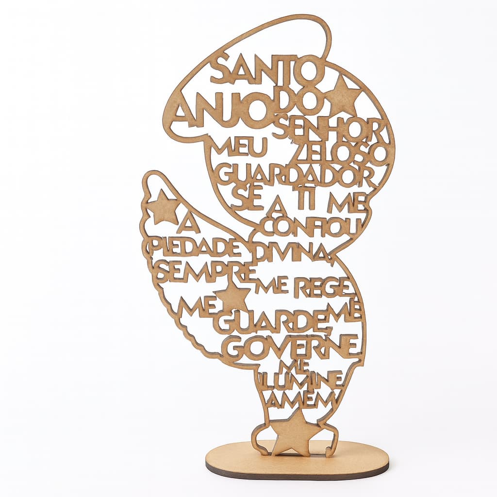 Oração Santo Anjo Do Senhor Menino em MDF CRU Lembrancinha 11x7cm