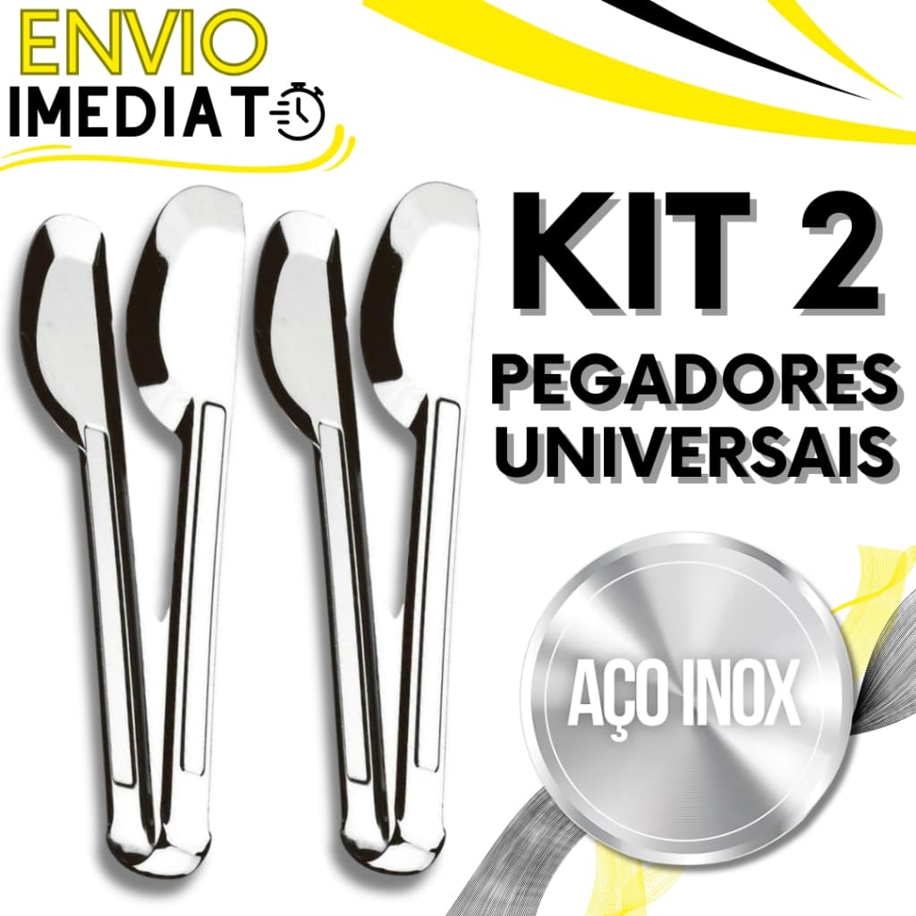 KIT 2 Pegador Pinça Universal Aço Inox PREMIUM de Churrasco Salada Massa Comida para Casa Cozinha Buffet Restaurante