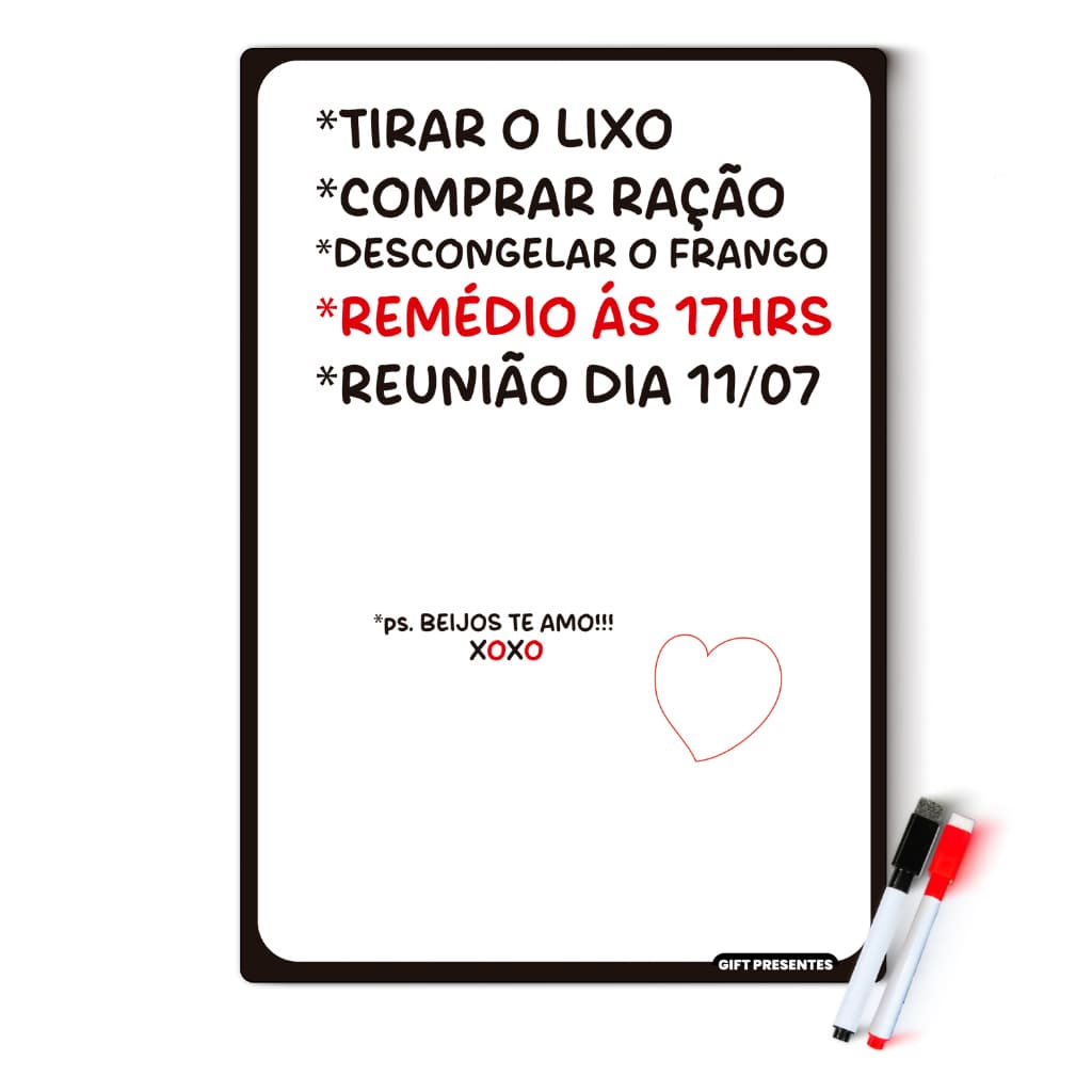 Imã Lousa Branca Geladeira - 2 Canetas Com Apagador Magnética - 20x30cm e 40x30cm - Lembrete Recado Organização