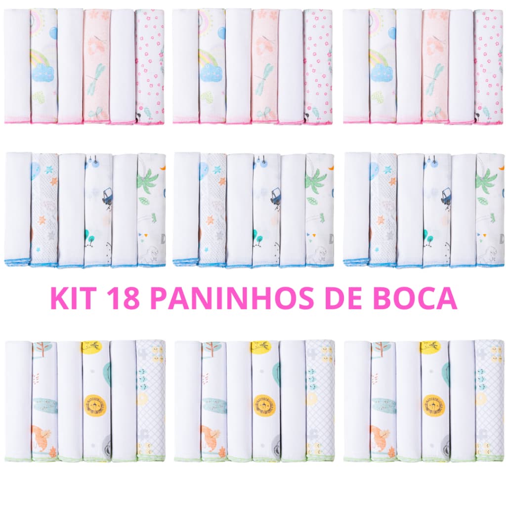KIT 18 Peças Paninho de Boca Bebê (Azul, Rosa ou Neutro)