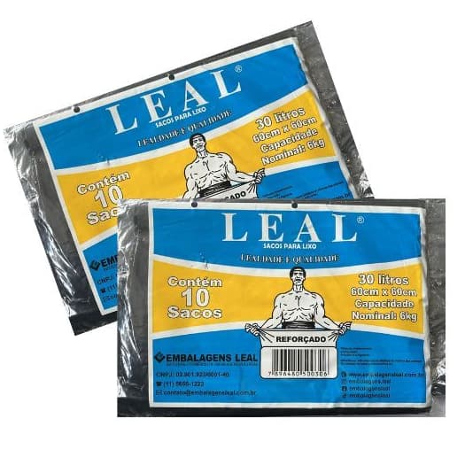Kit 2 Sacos de Lixo Reforçado 30 Litros Saco Preto C/10 Unidades LEAL