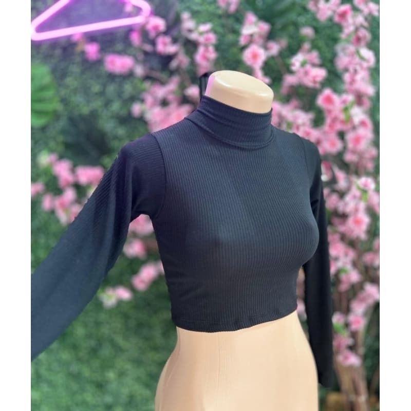CROPPED MANGA LONGA BLUSA CURTA FEMININO GOLA ALTA