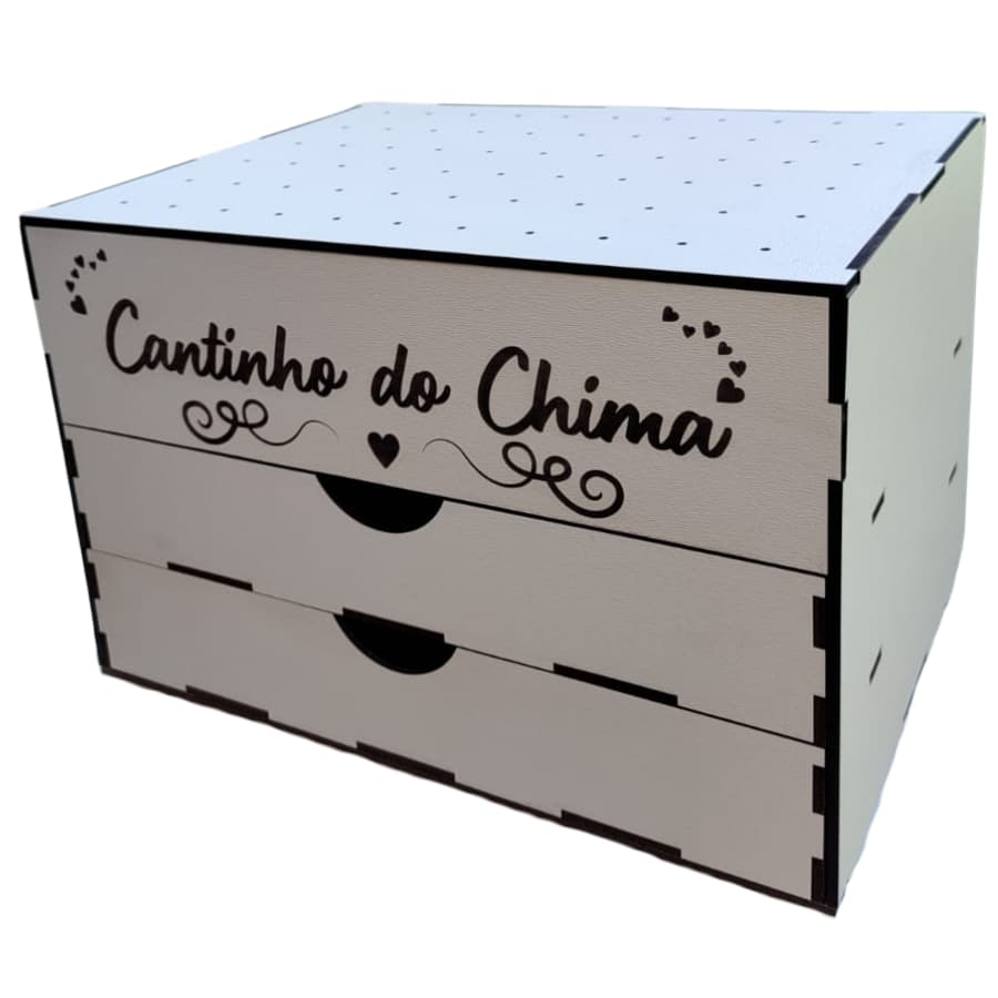 Organizador com Expositor para Enfeites de Chimarrão MDF 3mm, Cor Branco, Frase "Cantinho do Chima" Escrito a Laser
