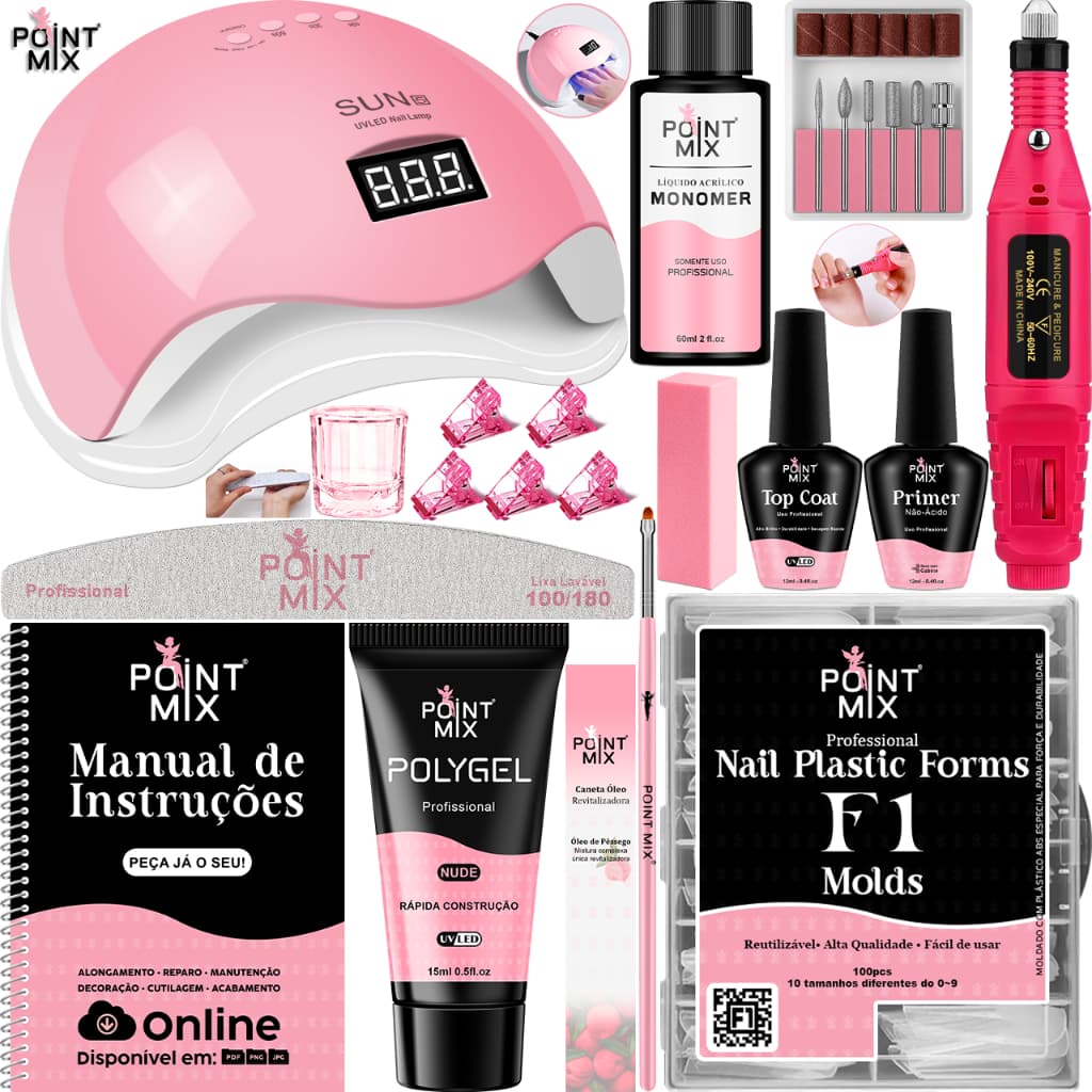Kit Alongamento de Unhas de Polygel Iniciante e Profissional com Manual Alongamento Manicure Lixadeira Elétrica Gel Lixa