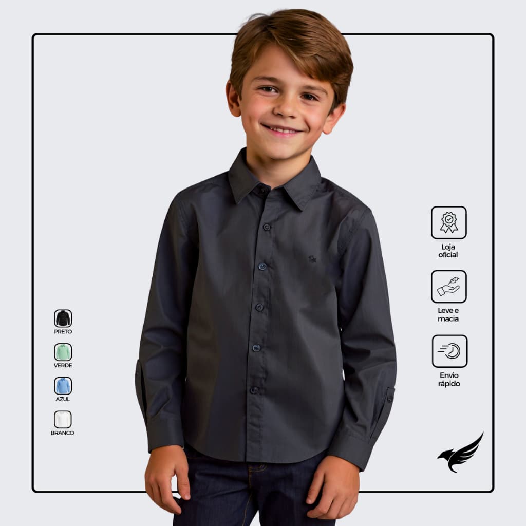 Camisa Social Infantil Manga Longa Menino Juvenil