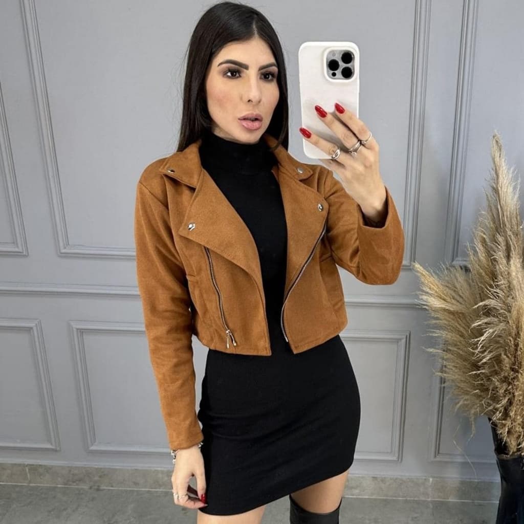 Jaqueta De Suede Femenina Com Ziper Inverno