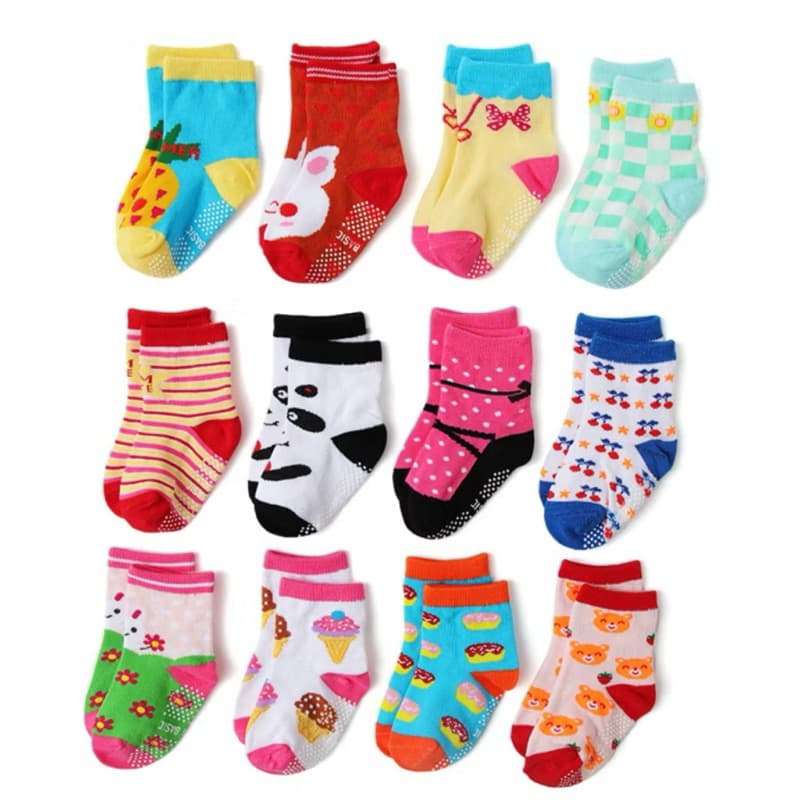 Kit 12 Meia Bebê Antiderrapante Estampadinha feminina 0 a 6,6 a 12,12 a 24 meses