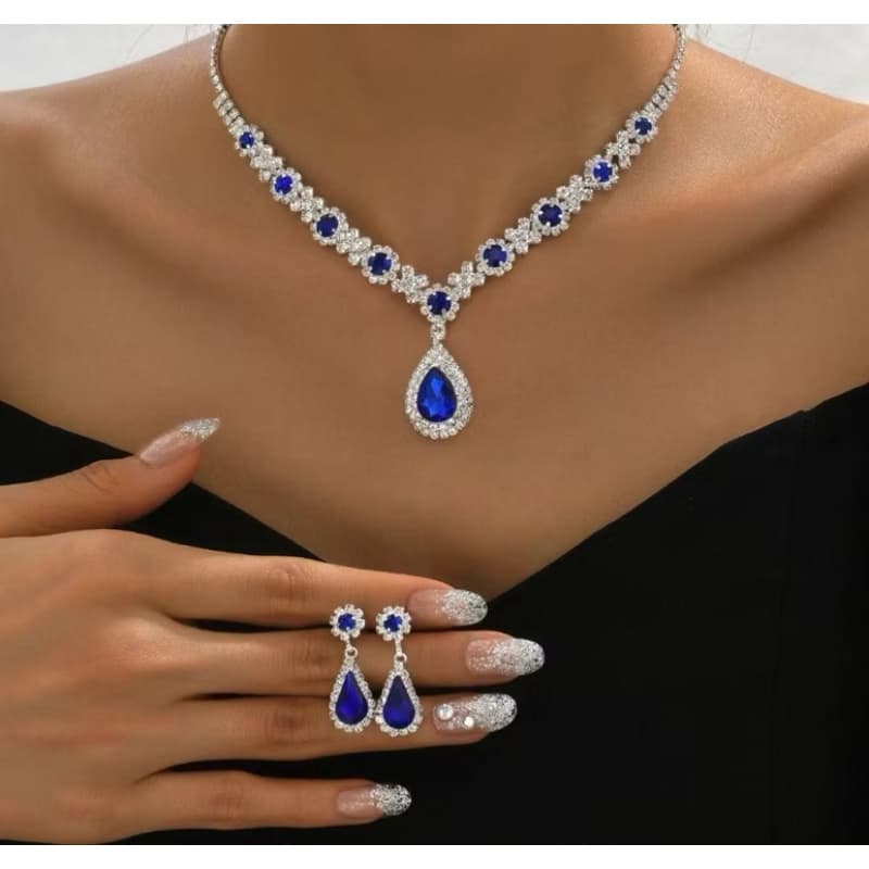 Conjunto de colar e brincos prata cristal para festa elegante brilhante - Glamour e Elegância em Gota para casamento