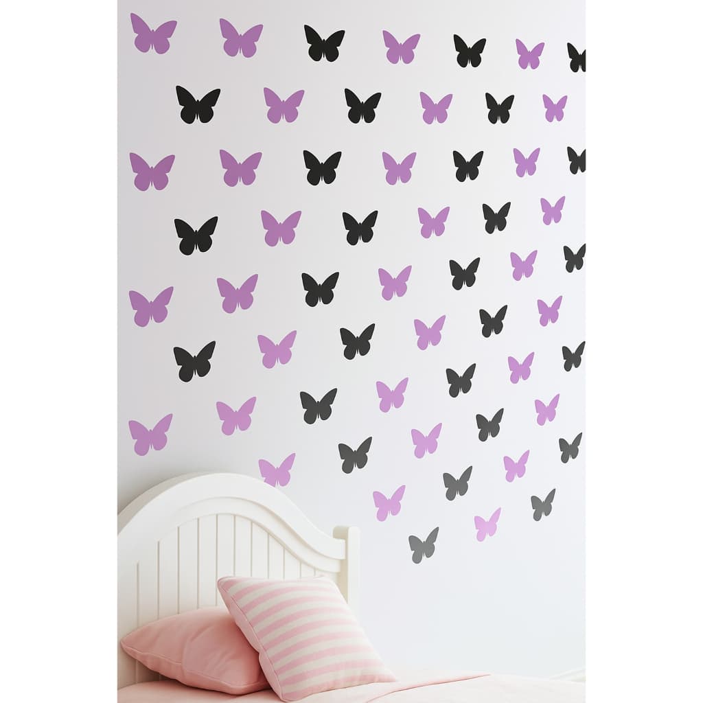 Adesivo de Parede Borboletas Lilás Lavanda e Pretas – 5cm