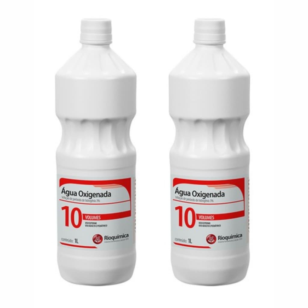 🧴 Água Oxigenada 10 Volumes 1 Litro Rioquímica Kit 2 Unidades Antisséptico Profissional