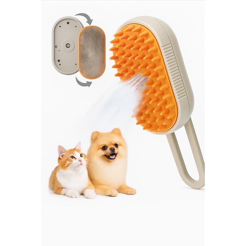 Escova de Banho a Vapor com Spray de Água para Banho e Massagem em Gatos e Cães