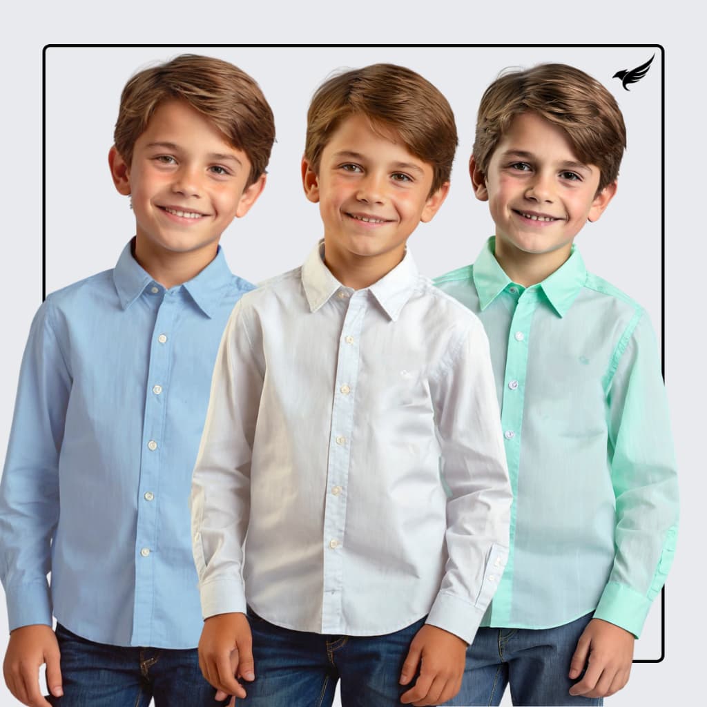 Kit 3 Camisas Social Infantil Manga Longa Juvenil Menino
