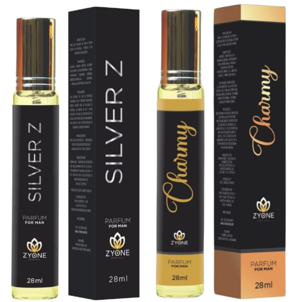 Kit 2 Perfumes Masculinos 28ml Zyone - Charmy + Silver Z - Perfume Masculino Amadeirado